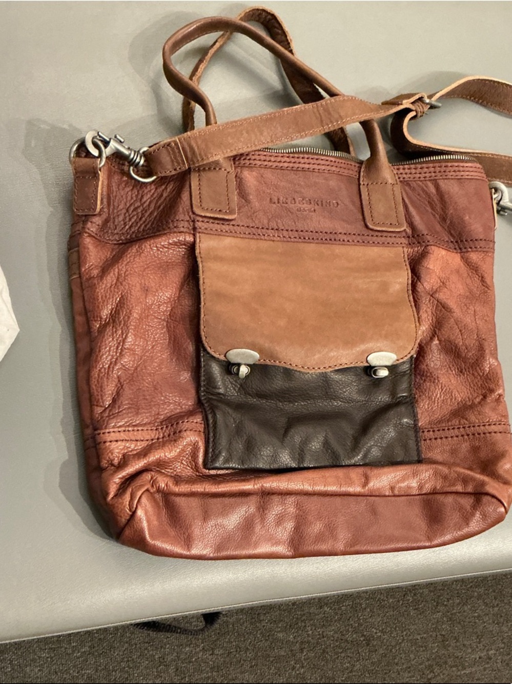 Liebeskind Tri-Tone Leather Satchel in Rust, Tan and Dark Brown